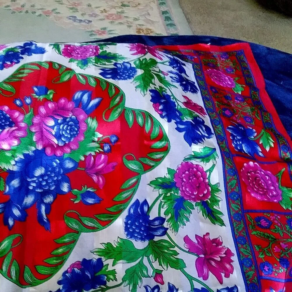Beautiful Vintage Floral Red, Purple, Blue and Green Scarf